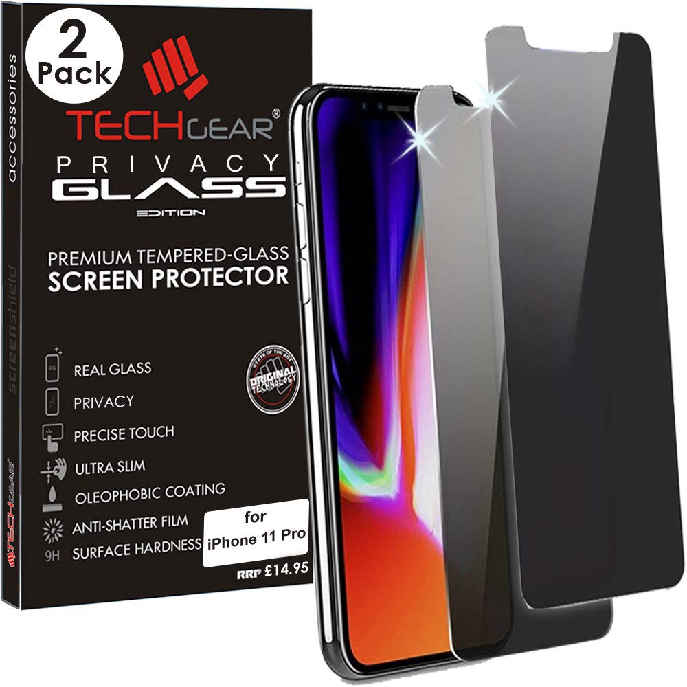 TECHGEAR [2 Pack Anti Spy Privacy Screen Protectors for iPhone 11 Pro - PRIVACY GLASS Edition Genuine Tempered Glass Screen Protector Guard Cover Compatible with Apple iPhone 11 Pro 5.8"