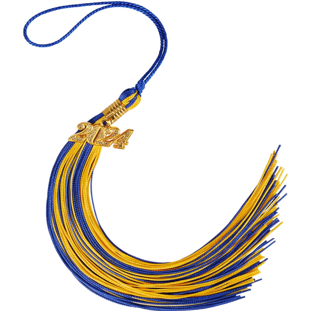 Photo 1 of 2024 Graduation Cap Tassel with Gold Charm - Blue & Gold