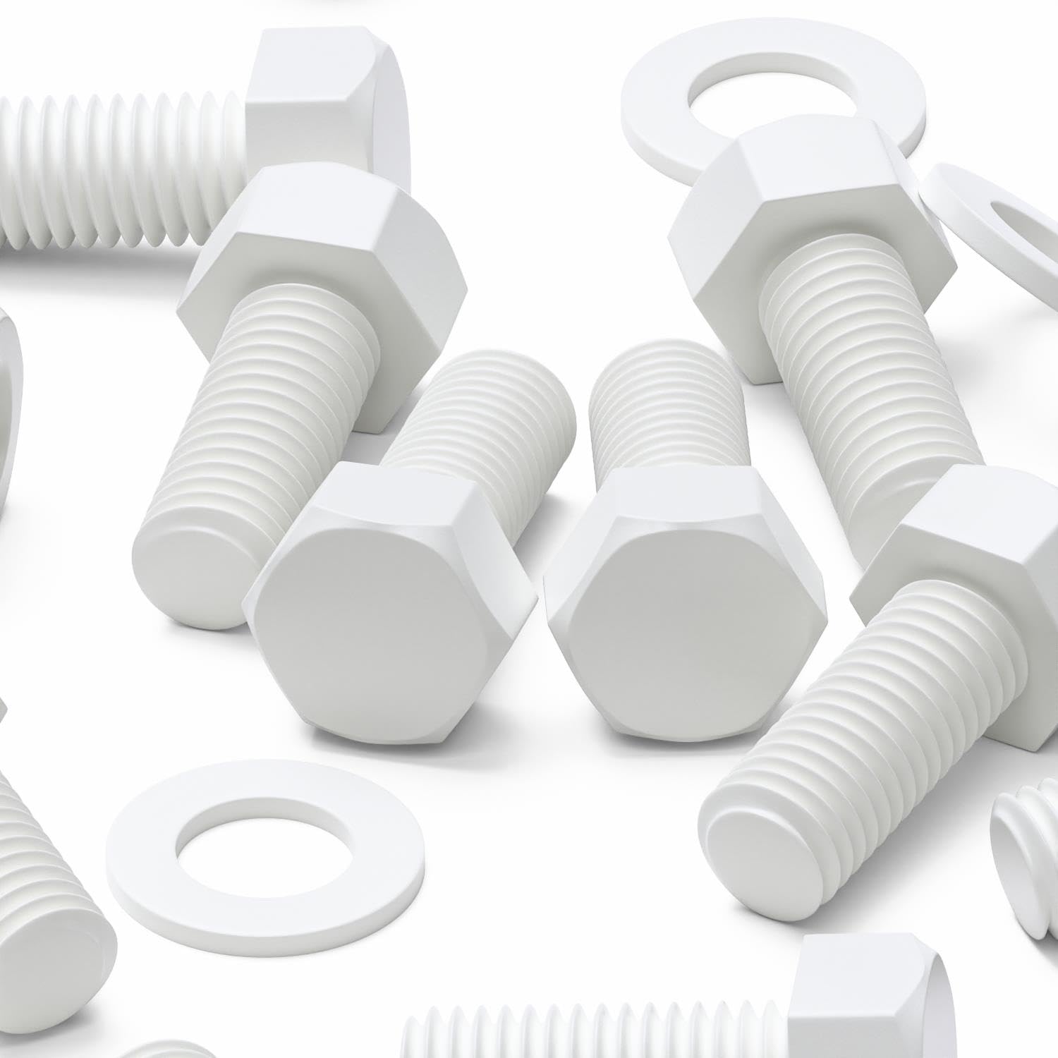 20x White Hex Head Screws Polypropylene (PP) Plastic Nuts and Bolts, Washers, M10 x 20mm,