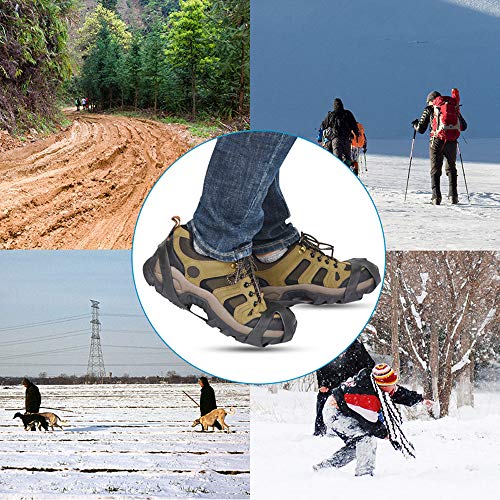 StyleZ 10-Stud Spikes Anti Slip Snow Ice Grips Over Shoe Traction Cleats Rubber Crampons Slip-on Stretch Footwear (M)