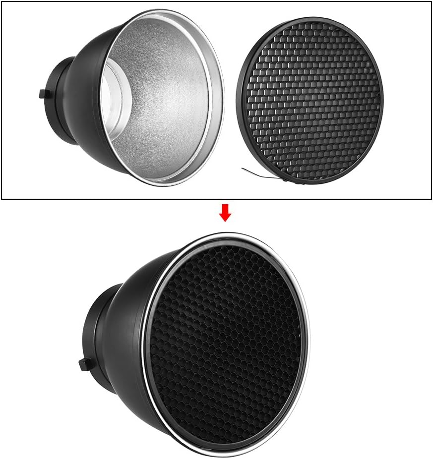 Andoer 7 Inch Standard Reflector Flat Diffuser Lamp with 60° Honeycomb Grid for Bowens Mounting for Flash Studio Strobe Speedlite (Reflector) - Image 4