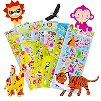 6 Sheets Animal Stickers for Kids, Non-Toxic 3D Puffy Stickers, Kindergarten Reward Stickers Prizes, Bulk Stickers for Boy Girl Birthday Gift, Including Animals, and More Stickers for Kids.