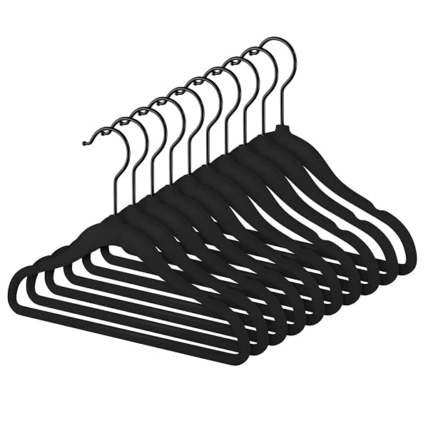 MIZGI BABY VELVET HANGERS,NON-SLIP KIDS & TODDLER HANGERS,11.8 INCH HANGERS FOR BABY CLOTHES,PACK OF 50(BLACK/BLACK)
