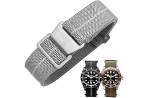 Danxancy French Troops Paratrooper Watchband,Military Elastic Nylon Watch Strap with Hook-and-Loop for Men Women Silver & Black Buckle 18/20/22mm