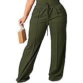 Tycorwd Women's Plus Size Casual Wide Leg Pants High Waisted Drawstring Baggy Sweatpants Elastic Straight Leg Lounge Pants