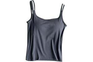 Gaexia Built in Bra Tank Tops for Women Loose Fit Summer Casual Flowy Cami Tops Adjustable Spaghetti Strap Solid Color Vest