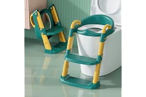 BONBAY Potty Training Toilet Seat For Boys Girls, Toddler Toilet Seat With Step Stool Ladder, Foldable Toddler Potty Seat For Toilet With Non-Slip Design, Adjustable Height (Blue & Yellow)