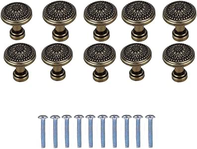 Paquete de 10 manijas redondas de bronce antiguo con gabinete de cocina