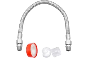 MAIGOO Industrial Grade Compressor Jumper hose, With 1/2" NPT Male 23" Length 450 PSI &750°F, And Two 1/2" Male Adapters (Both Sides Fittings Rotate Freely), Flexible Stainless Steel Metal Hose