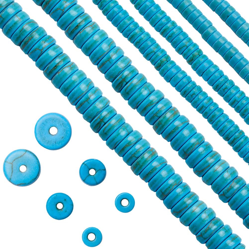 SUNNYCLUE 1 Box 400Pcs+ Flat Turquoise Disc Stone Beads, Synthetic Turquoise, Round, Craft Bead, Turquoise