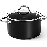 MICHELANGELO Stock Pot with Lid, Nonstick Cooking Pot, 6 Quart Soup Pot with Lid, Non Stick Pots with Stainless Steel Handle, Induction Compatible, Black