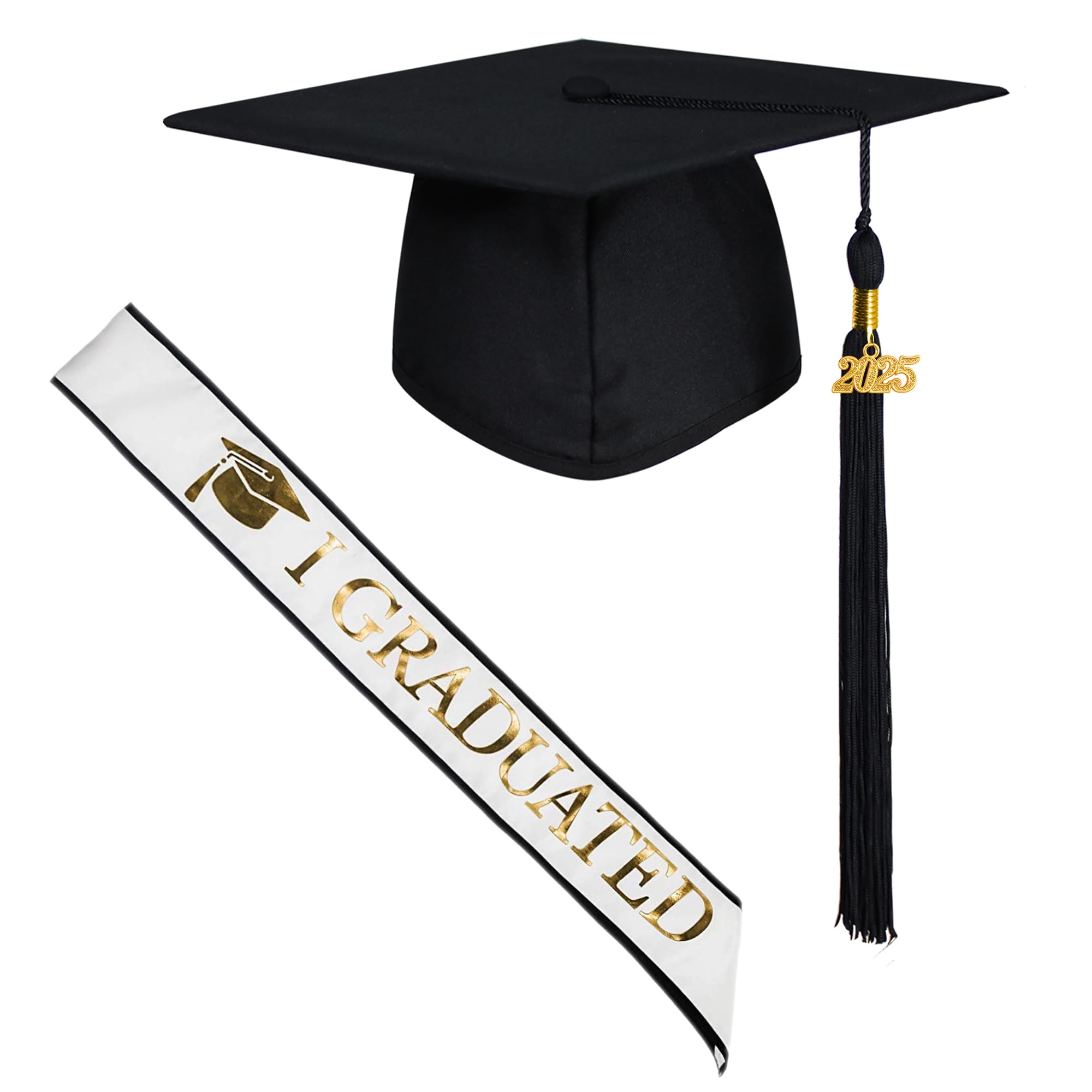 GraduationMall 2024 Graduation Cap and Sash for Adult Unisex Graduation Ceremony Party Gifts White