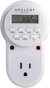 OPULENT SYSTEMS 7 Days Smart Digital Programmable 3-prong Outlet Heavy Duty Timer with LED Display For Indoor Electric Outlets, Wall Timer Switch Grounded