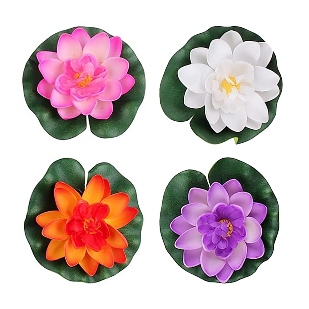 JIHUOO 4 Pcs Artificial Foam Lotus Water Lily Flower Floating Pond Flowers Plants Waterproof Lotus Flower for Garden Pond Fountain Aquariums Decoration 10cm