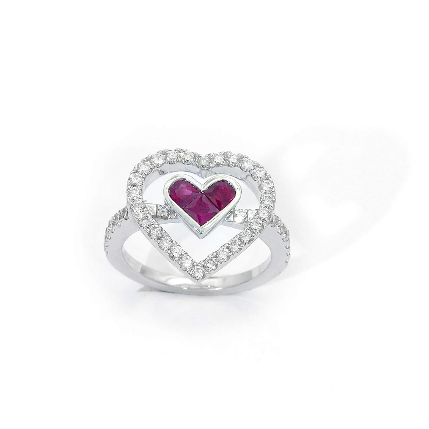 Amazon.com: 18k white gold Ruby Heart Shaped Invisible setting Diamond