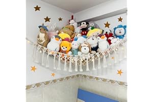 BADIGO Large Stuffed Animal Net or Hammock, Boho Macrame Toy Hammock with LED Lights, Decorate Room Space Saving Pet Net for Stuffed Animals, Suitable for Nursery, Playroom, Kids Bedroom