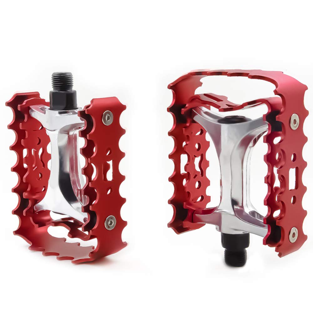 ZTZ【UK STOCK】MTB Pedals Mountain Bike Pedals 9/16 Sealed Bearing,Aluminum Antiskid Durable Bicycle ,Bike Platform Pedals Lightweight for BMX MTB (Red)