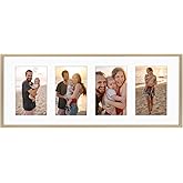 Golden State Art, 4x6 Aluminum Collage Frame, Displays 6x4 Pictures With 4 Openings Mat or One 8x20 Photo, Real Glass, Portrait/Landscape Wall Display, Gold, 1 Pack