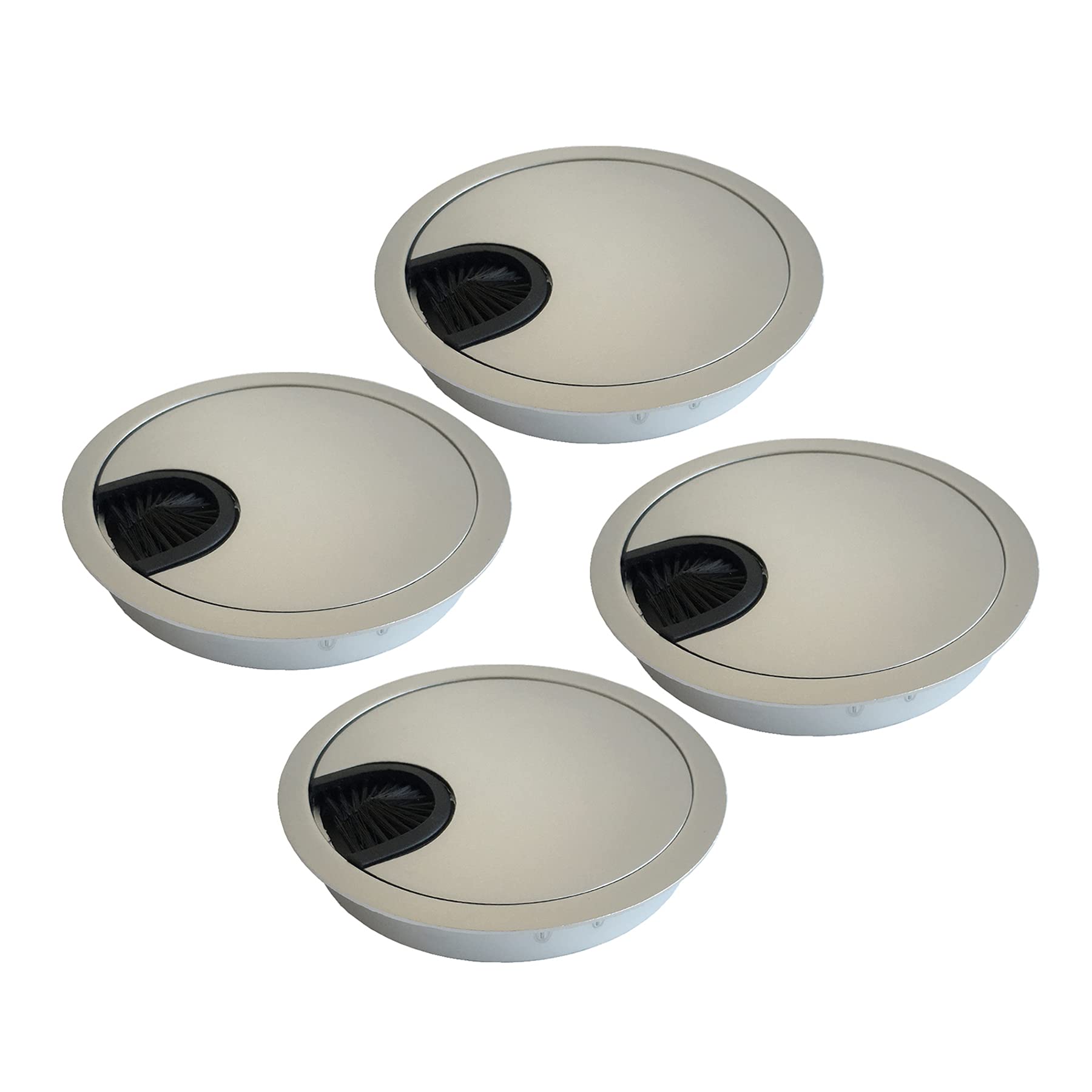 LIKERAINY Cable Bushing Desk Table Grommets Round Ø80mm Cable Outlet Tidy Cover Insert Wire Organiser in Metal Brushed Finish Pack of 4