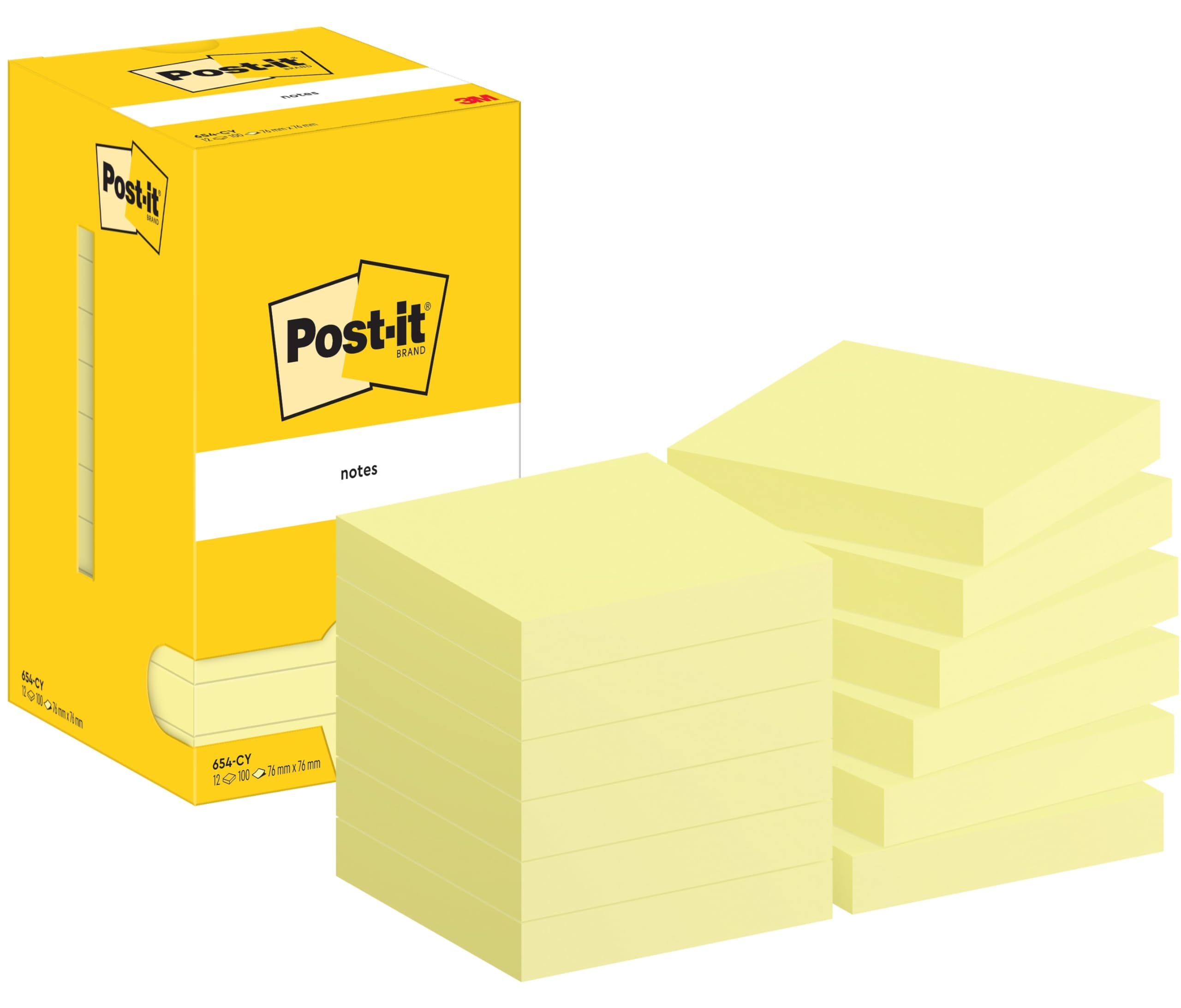 Post-it Notes Canary Yellow, Pack of 12 Pads, 100 Sheets per Pad, 76 mm x 76 mm, Yellow Color - Self-Stick Notes for Note Taking, to Do Lists & Reminders — image 1