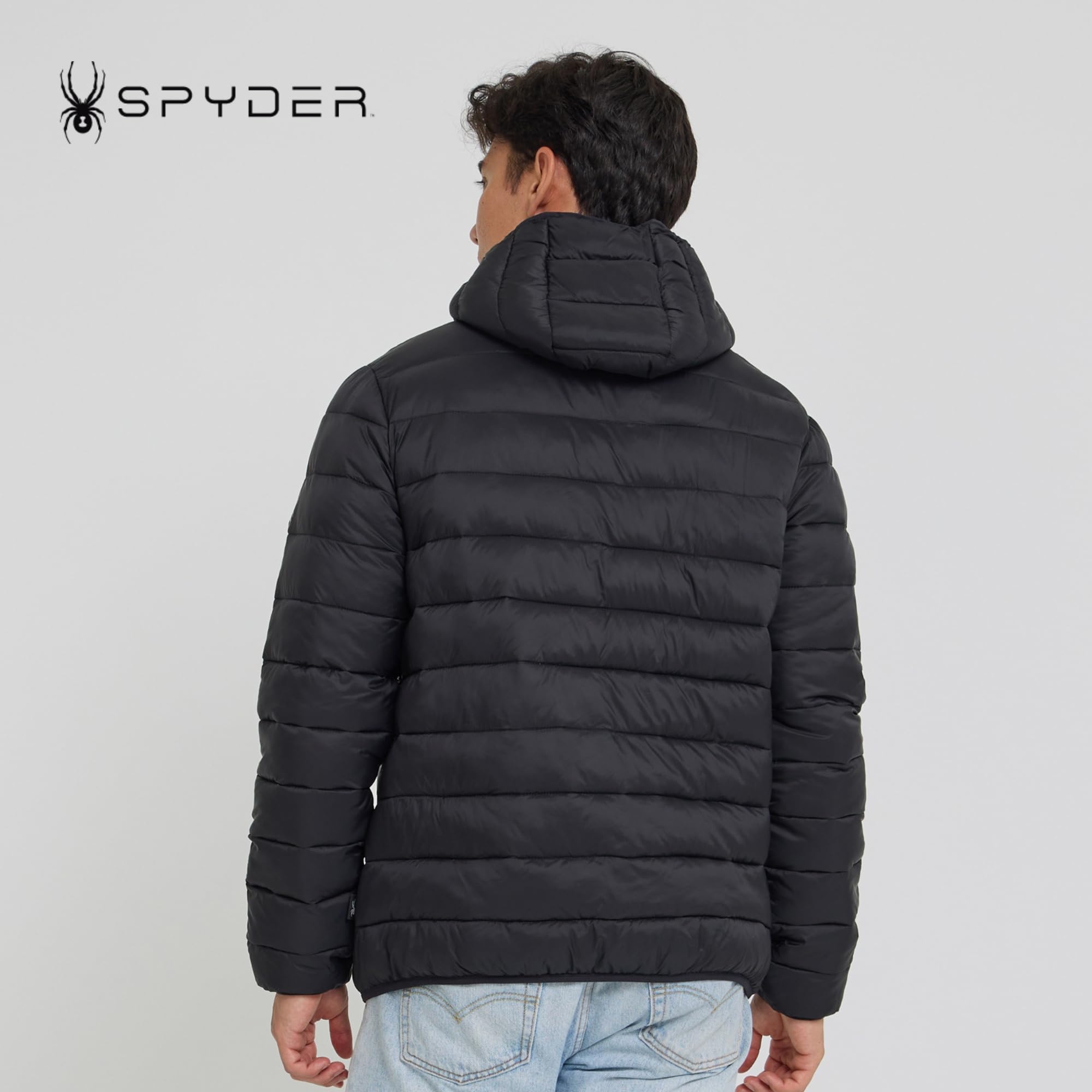 Spyder Packable Puffer Jacket Men with Hood, Lightweight Winter Jackets for Men