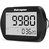 Bairnqner 3D Pedometer for Walking Step Counter with Clock, Black | Walking Pedometer Step Tracker, Simple Step Counter with Clip Lanyard