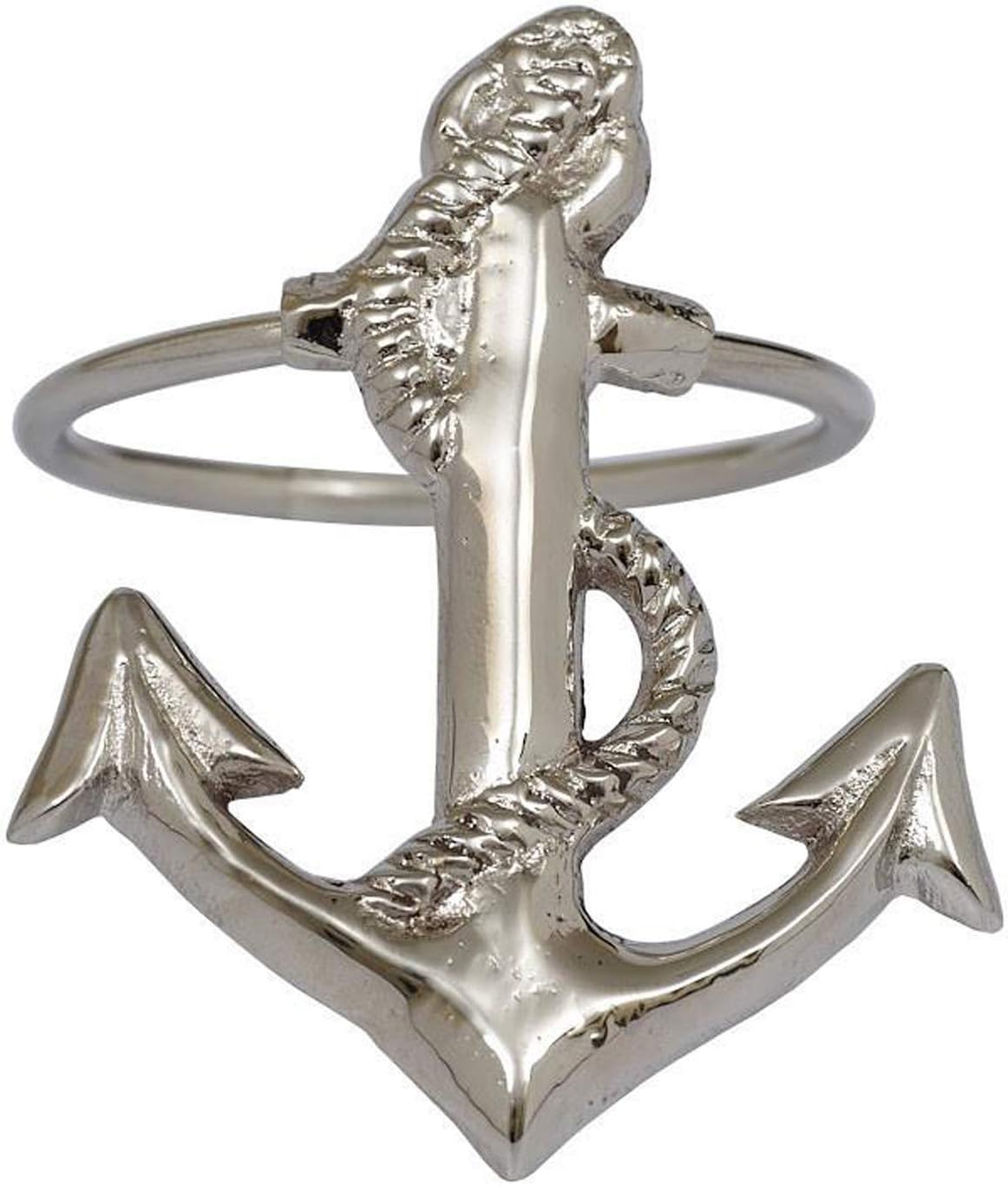 Design Imports Maritime Table Linens, Cast Brass Napkin Rings, Set of 4, Anchor: Home & Kitchen