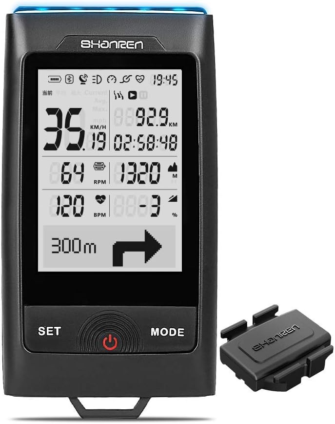 SHANREN GPS Bike Computer Di-Pro Built-in Front Light Bluetooth ANT+ Wireless Bike Computer Speedometer and Odometer, Rechargeable Cycling Computer for Most Bikes