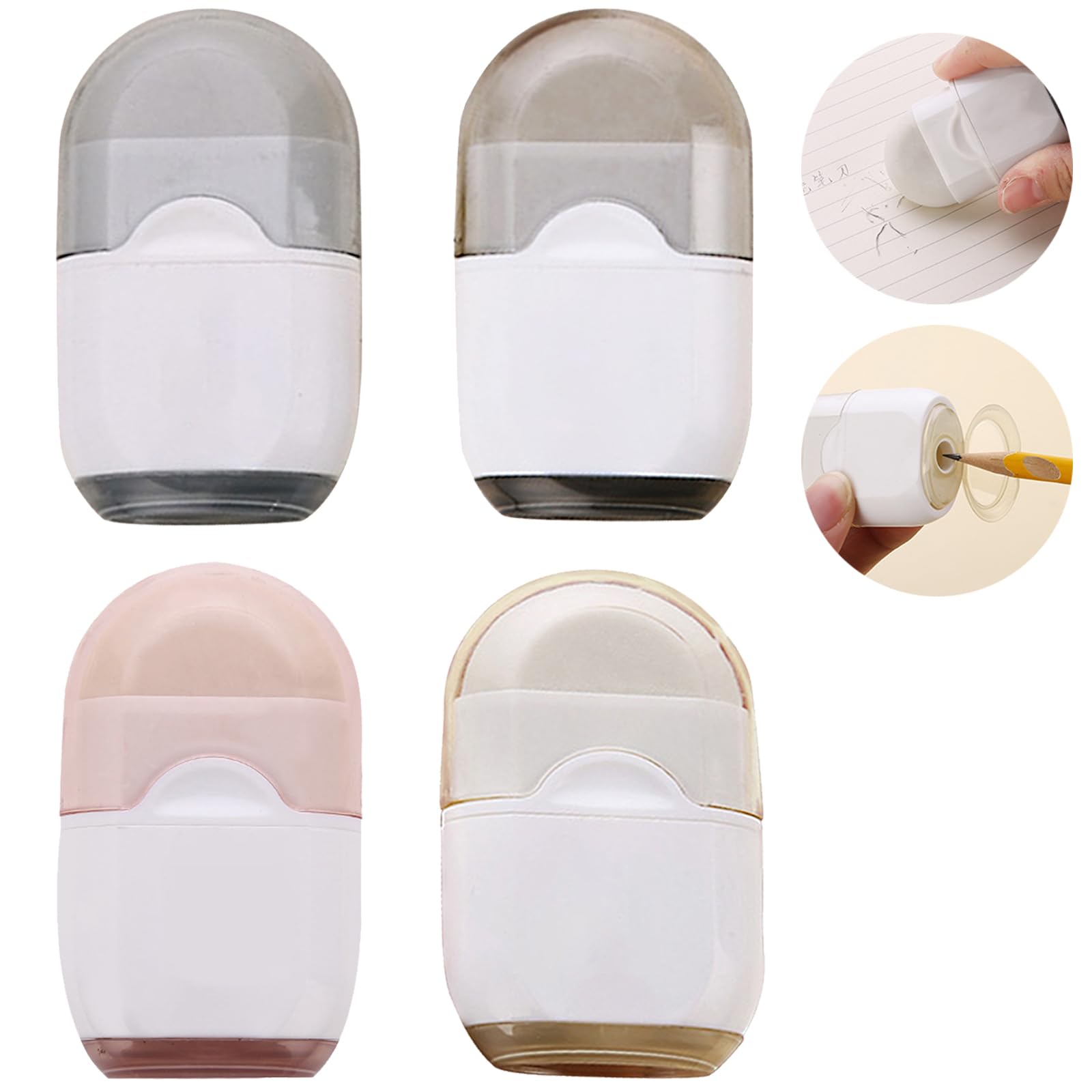 Manual Pencil Sharpener with Eraser Mini 2-in-1 Pencil Sharpener with Rubber Cover Single-Hole Pencil Sharpeners Students Kids School Office Art Tool, 4 Pack Set