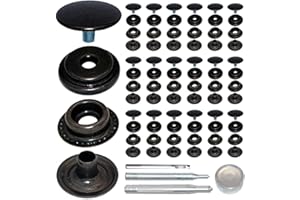 MEGOTO 18Sets 15mm Stainless Steel Fastener Snap Press Stud Button with Punching Tools Kits for Coats Bags Leathers Marine Boat Canvas Silver Line 24 Gunmetal Black