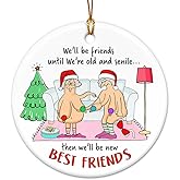 Funny Friend Christmas Ornament for Women Friend 2025 - Friendship Gifts for Women Bestie, BFF, Sister - Naughty Ornaments for Adults Friends - We'll Be Friends Until We're Old and Senile Ceramic