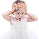 Fmeida Flower Headband for Baby Girl Floral Headbands Crown Baptism Hairband Hair Accessories Peach