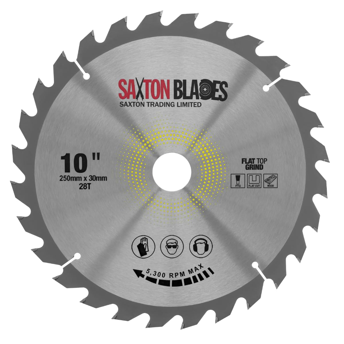 Saxton Flat Top TCT Circular Saw Blade 250mm x 28T x 30mm Bore + rings fits Bosch Makita etc