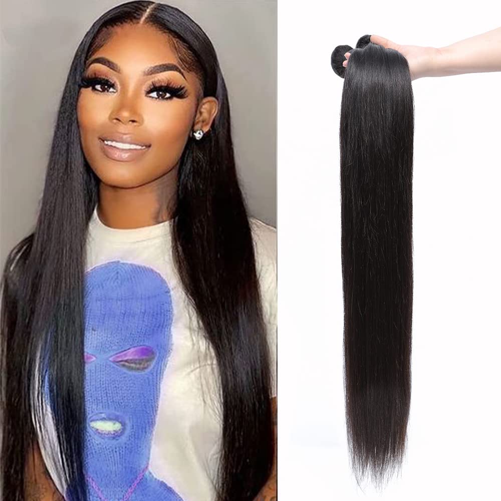 Datanala Straight Human Hair 1Bundle Straight Brazilian Virgin 100% Unprocessed Straight Human Hair Long Inch Single Bundles Natural Black Color For Black Women (26Inch, straight bundles) — image 1