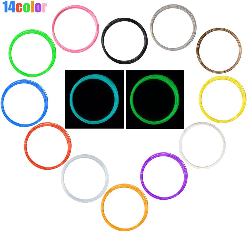 LFJ 3D Stereoscopic Printing Pen Filament Fun Pack - 1.75mm ABS - 32 FT(393 inch) - 14 Different Colors with 2 Glow in the Dark Colors