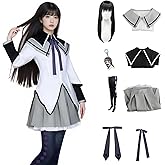Juejuezi Women Madoka Magica Cosplay Uniform Dress Homuras Akemi Outfit Magi Costume Pleated Skirt with Socks Halloween (Grey-A, S)