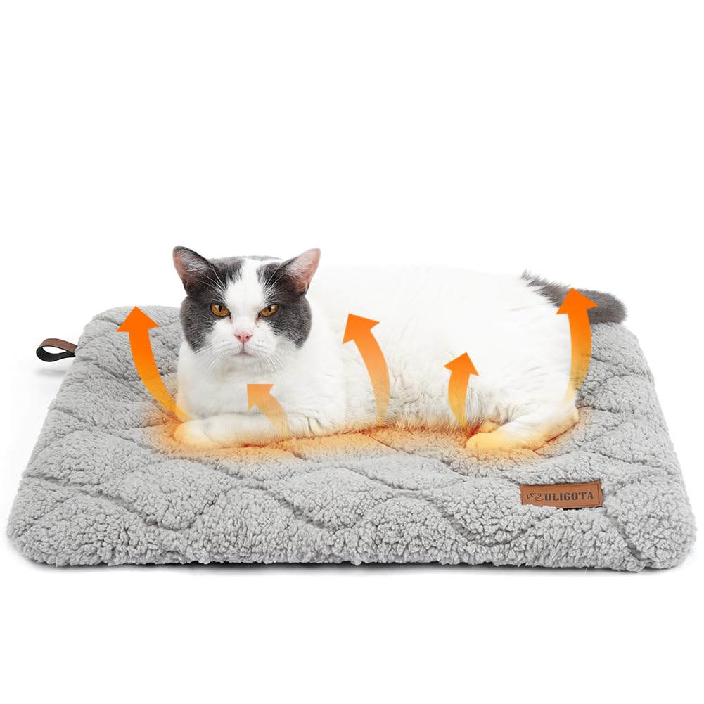 ULIGOTA Self Warming Cat Bed Self Heating Cat Dog Mat Soft & Fluffy Pet Bed Noiseless Thermal Pet Pad for Indoor Outdoor Pets with Removable Cover Non-Slip Bottom (60x45x3cm)