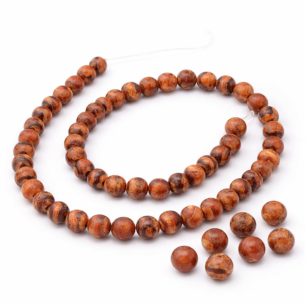 DZI Agate Buddha Gemstone Beads, 8 mm, Ball, Tibetan Natural Effloresce Jewellery Beads, Pearl Stone, Gemstone, Agate Beads Gemstone (Model 3)