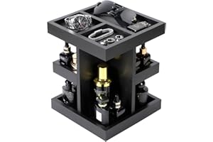 EXIN DECHEN Cologne Organizer for Men,Cologne Stand,3 Tier Large Capacity Wood Perfume Shelf with Rotate,Desk & Nightstand Organizer,Mens Husband Birthday Gifts Ideas,Christmas Gifts for Men(Black)