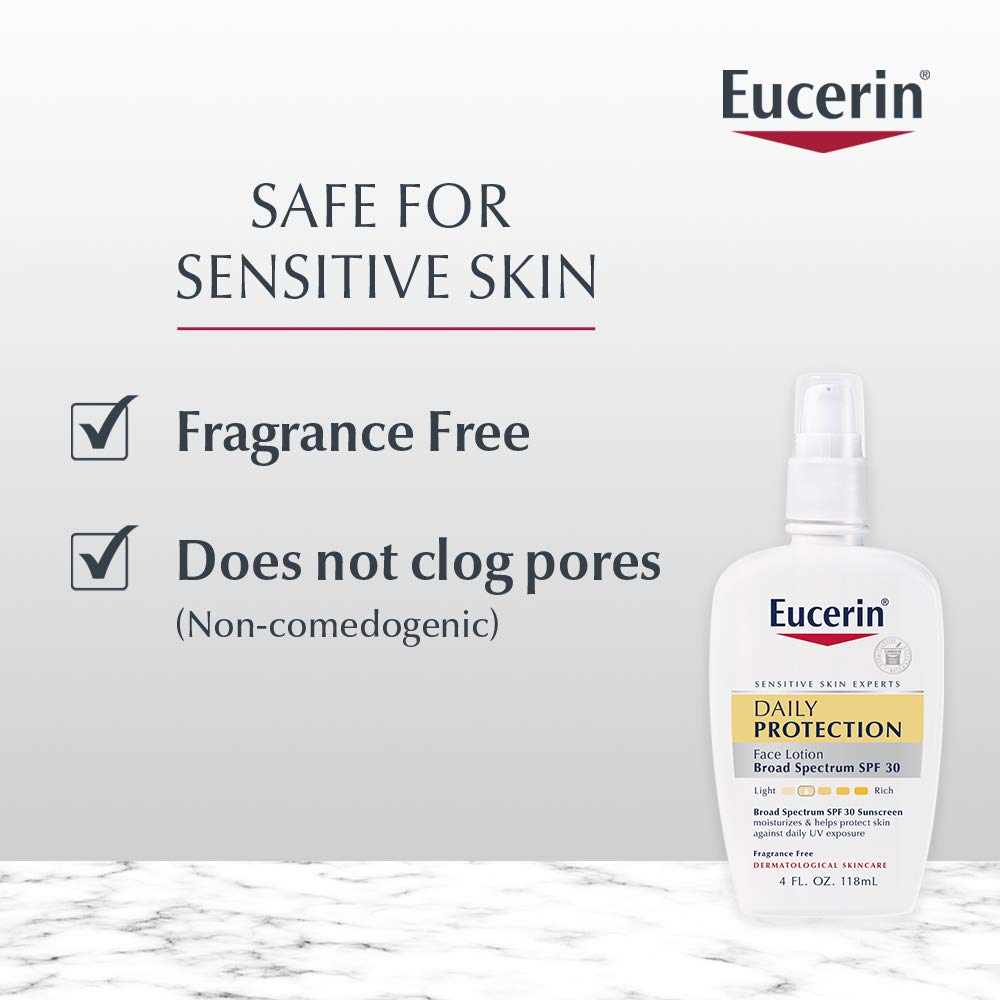 Eucerin Daily Protection Face Lotion - Broad Spectrum SPF 30 - Moisturizes and Protects Sensitive, Dry Skin - 4 Fl. Oz. Pump Bottle: Beauty
