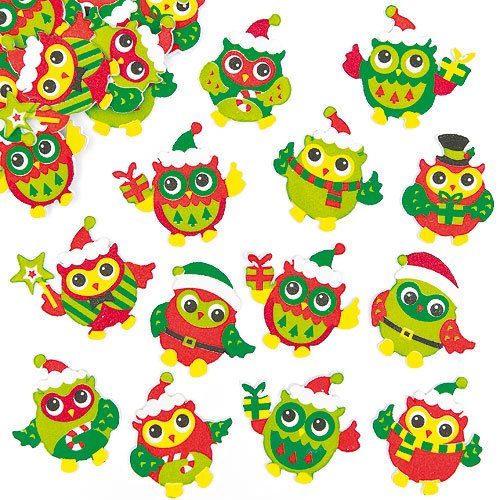 Baker Ross Christmas Owl Foam Stickers for Children for Crafts Decoration and Collage Making (Pack of 100)