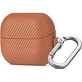 Haobobro Leather Case for Samsung Galaxy Buds 3 / Buds3 FE/Buds 3 Pro Case Cover with Clip - Selected Skin-Friendly Leather, Carbon Fibre Texture, Handmade Hard Cover for Samsung Buds Pro 3 - Brown