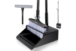 DARISHM Broom and Dustpan Set with Window Brush Upgrade 50" Long Handle Broom with Stand Up Dustpan Combo Set for Office Home Kitchen Lobby Floor Use Dust pan and Broom Set