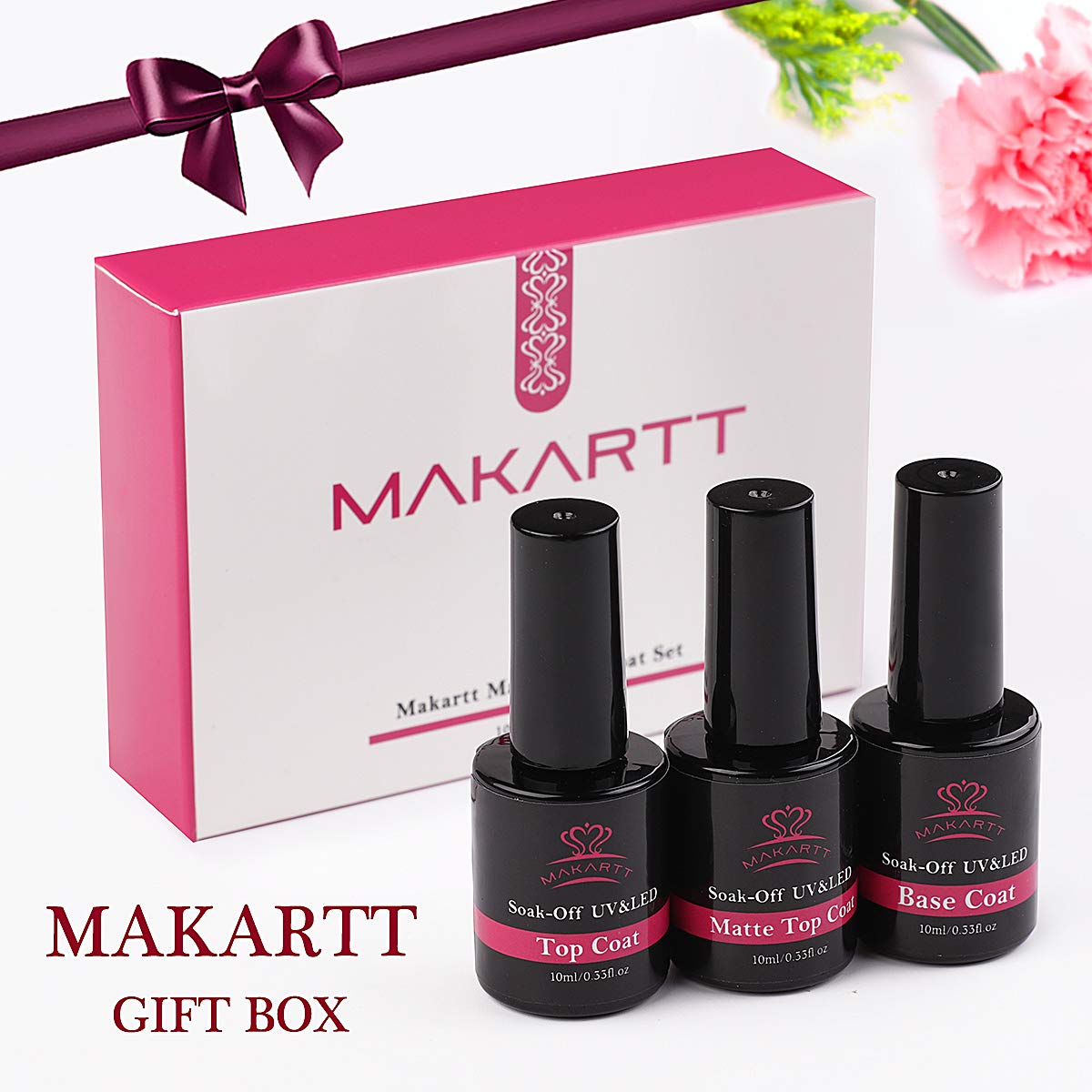 Makartt Matte Top Coat and High Gloss Top Gel Coat Base Coat Set - No Wipe Top Coat, Gel Nail Polish Matte Shine Finish and Long Lasting, Soak Off UV LED Gel, 10ml Each Bottle P-47 : Beauty