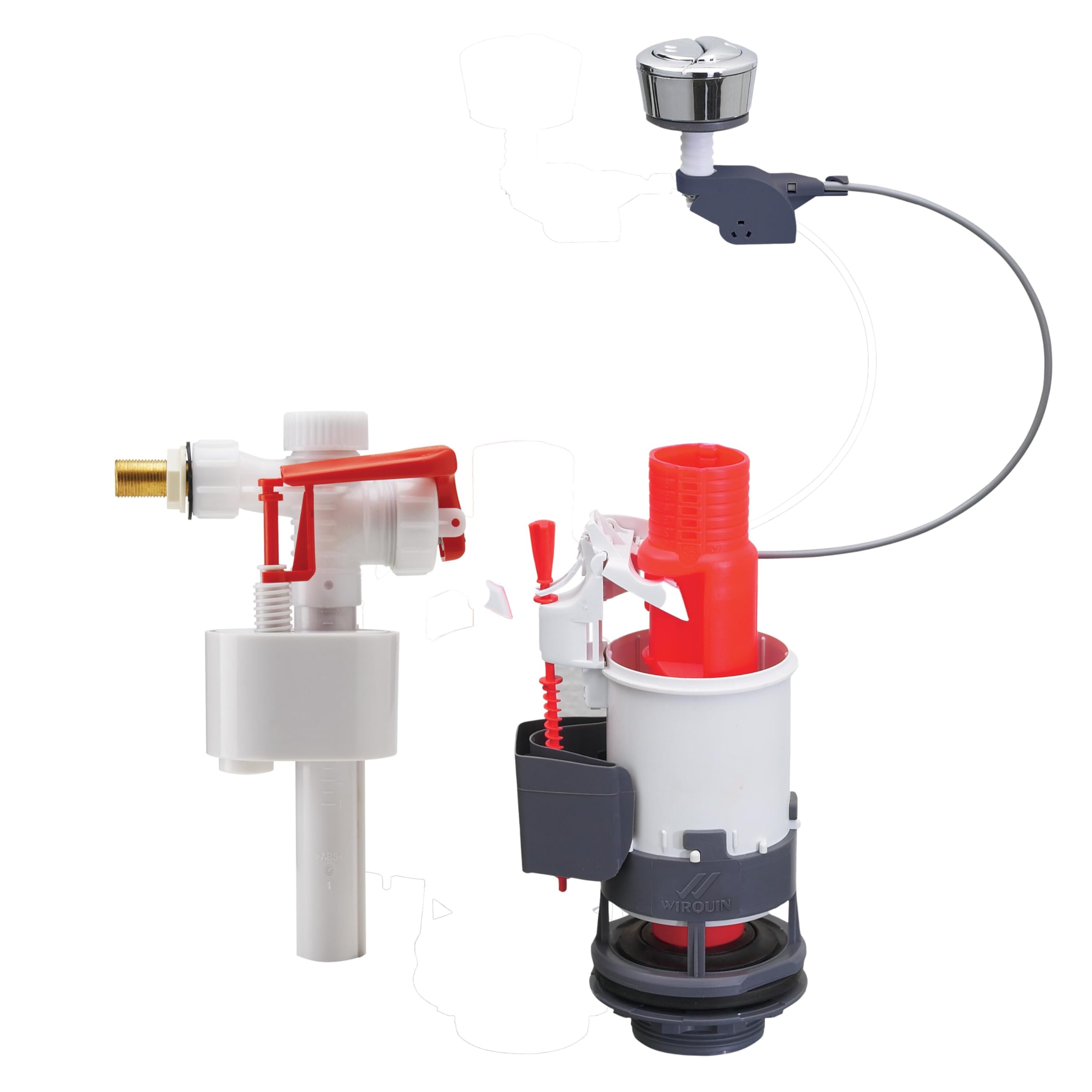 Wirquin, White and Red 10724351 Complete Toilet Flush Mechanism MW2 & Float Valve F89, 115 mm x 175 mm x 350 mm