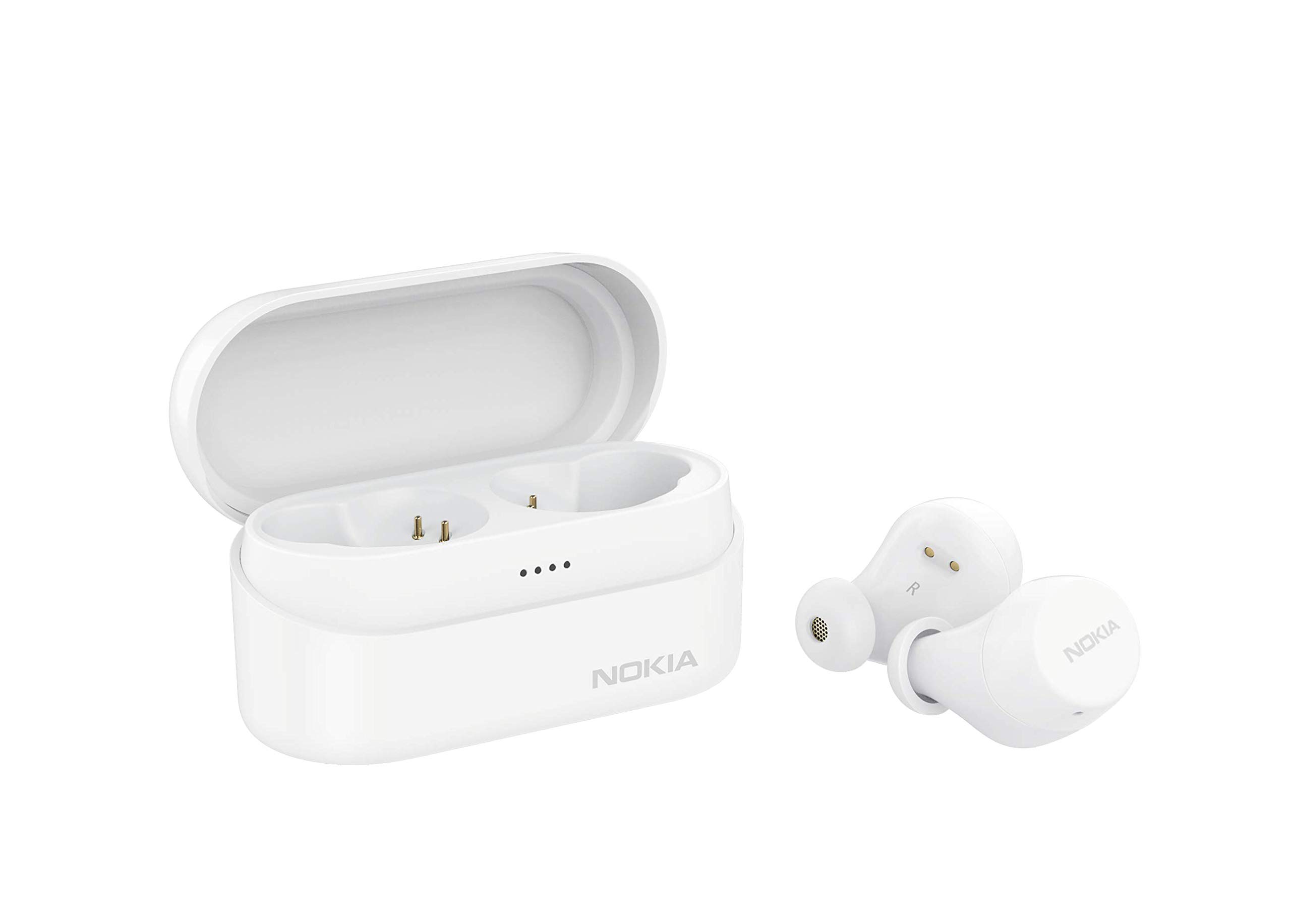 Nokia BH-405 Power Earbuds Lite, True Wireless Headphones, up to 35Hr Playtime, IPX7 Waterproof, Bluetooth Compatible, Inc Compact Wireless Charging Case, Snow/White