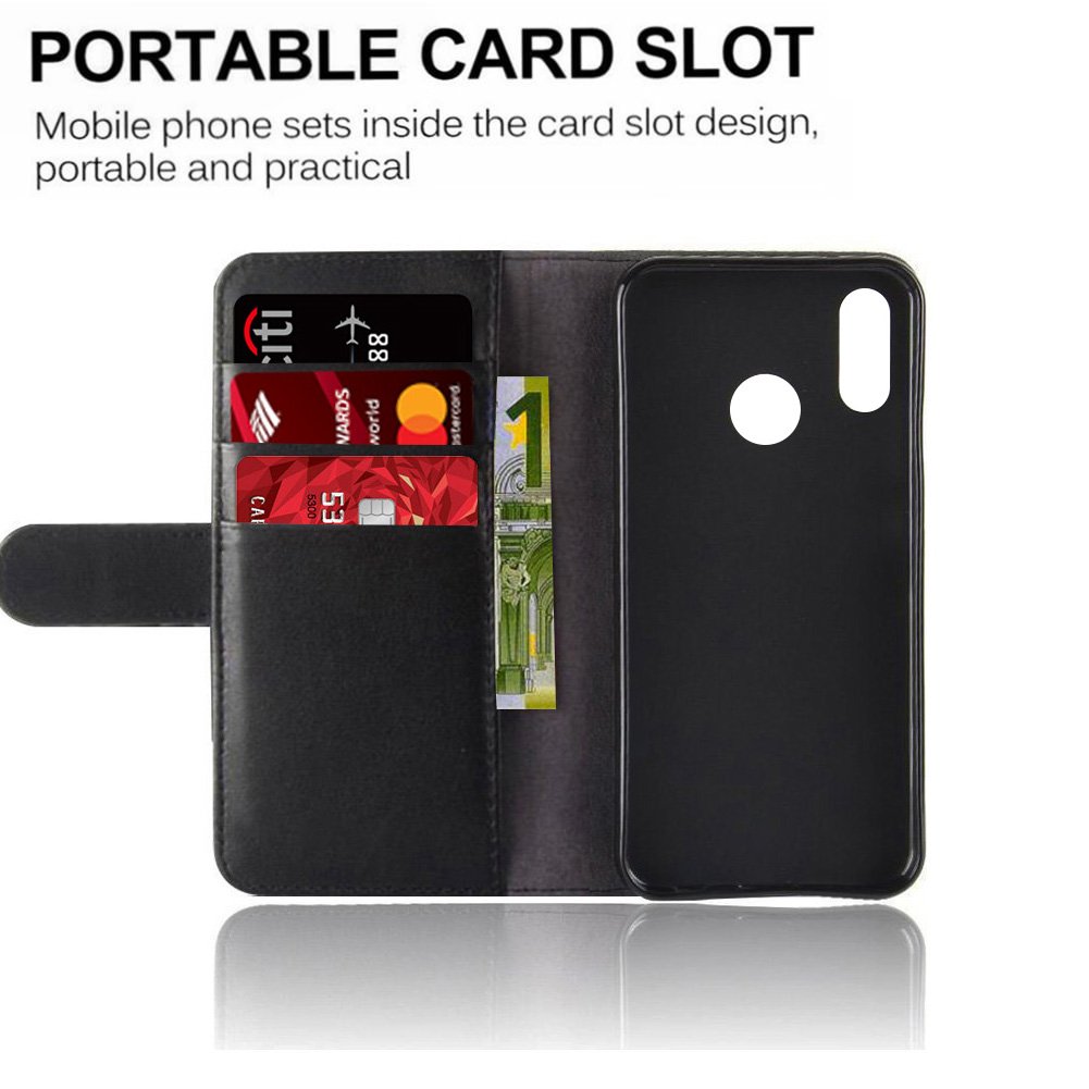 AROC Huawei P20 Lite Schutzhülle, Extrem dünnes Echtleder mit Flipfunktion, Magnetverschluß, Platz für Ausweis und Kreditkarte Etc, klappbar für Standfunktion (Schwarz)