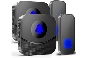 SURFOU Wireless Doorbell Easy Use Door Bell with 55 Chime Adjustable Volume Mute Mode 1300ft Range Waterproof Doorbells for Homes Classroom Apartment Business,2 Transmitters 2 Plug-In Receivers,Black