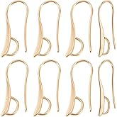 Beebeecraft 1 Box 40Pcs French Earring Hooks 24K Gold Plated Brass Ear Wire Earwire Hooks with Loop for Dangle Jewelry Making Findings DIY Crafts