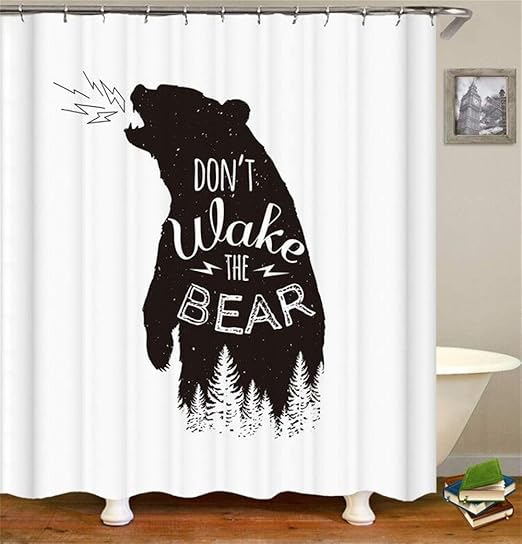 Amazon Com Black Bear Shower Curtain Sets Fabric Funny Roars Don T Wake Wild Animal In Forest Wildlife Theme Growl Rage Get Up Gas Machine Washable Digital Printing Bathroom Decor With 12 Hooks 72